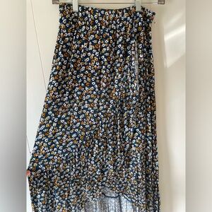 Blue Rain Floral Maxi Skirt in Navy and Yellow